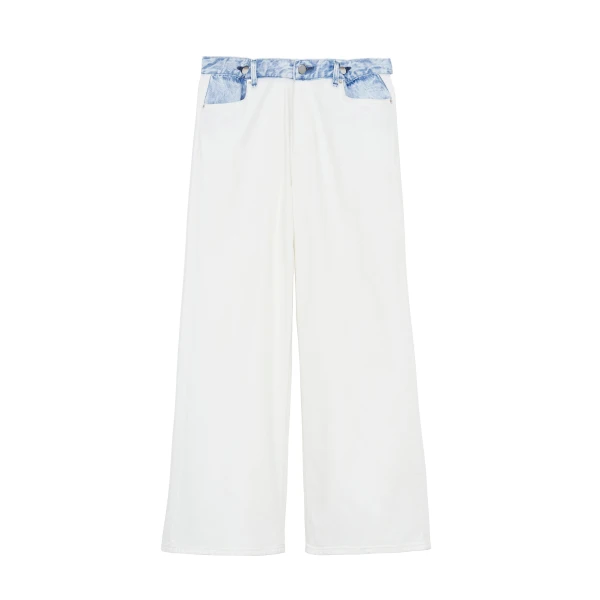 Hayla Contrast Denim Pants in Off White and Blue