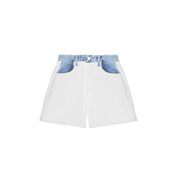 Hayla Contrast Denim Shorts in Off White and Blue