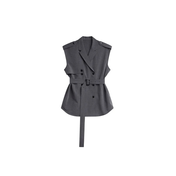 Holborn Double-Breasted Vest in Grey Melange