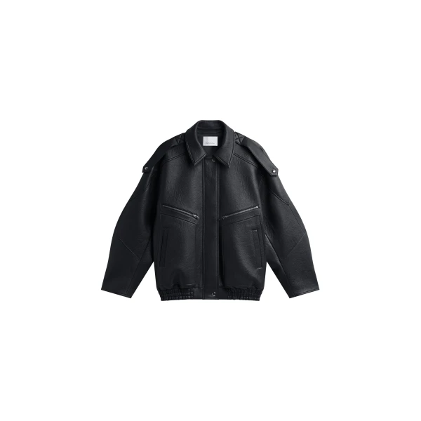 Hudson Faux Leather Bomber Jacket in Black