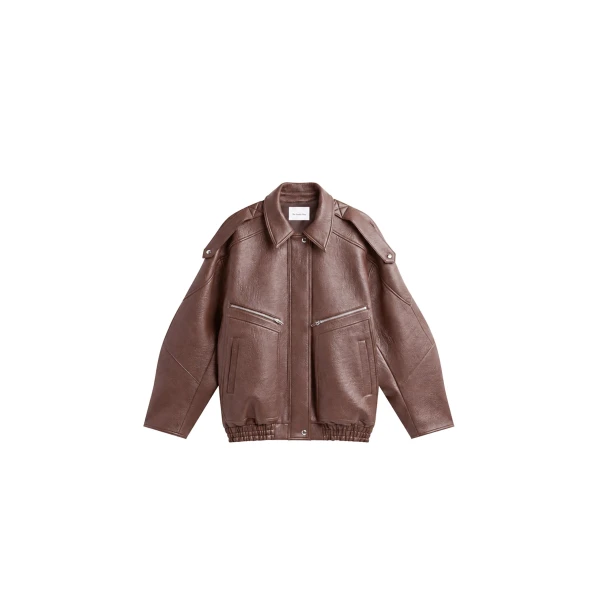 Hudson Faux Leather Bomber Jacket in Brown