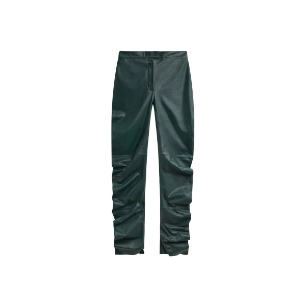 Jessa Leather Ruched Pants in Bottle Green
