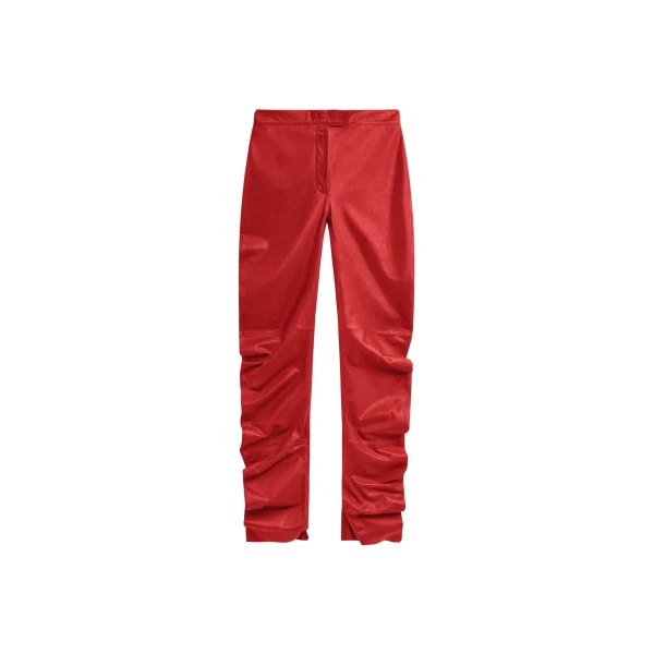 Jessa Leather Ruched Pants in Red