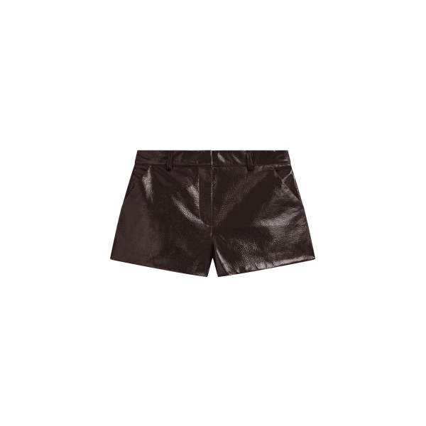 Kate Crackled Faux Leather Mini Shorts in Brown