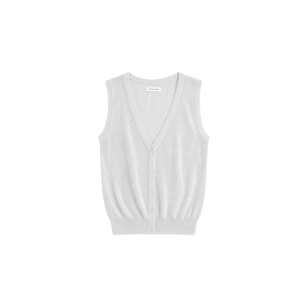Lesina Sheer Knit Sleeveless Cardigan in Light Grey