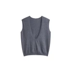 Lizan Deep V Neck Knit Vest in Dark Grey by The Frankie Shop – Jackets The Frankie Shop Lizan Deep V Neck Knit Vest