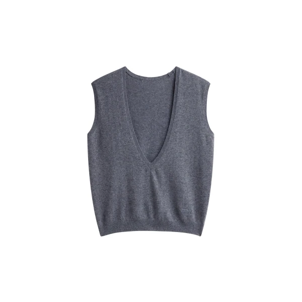 Lizan Deep V Neck Knit Vest in Dark Grey