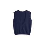 Lizan Deep V Neck Knit Vest in Dark Navy by The Frankie Shop – Jackets The Frankie Shop Lizan Deep V Neck Knit Vest