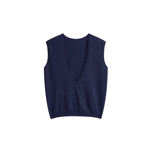 Lizan Deep V Neck Knit Vest in Dark Navy