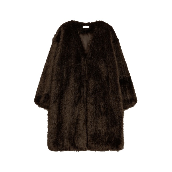 The Frankie Shop Matera Collarless Faux Fur Coat