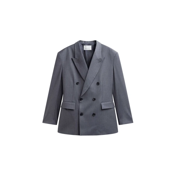 Mayfair Double Breasted Blazer in Grey and White Pinstripe