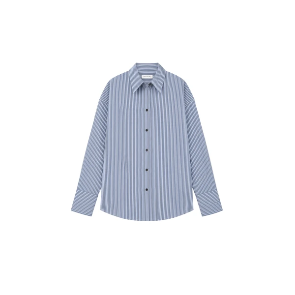 Menton Oversized Shirt in Navy and White Stripe