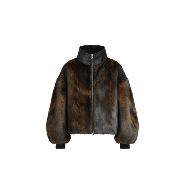 Milano Fur Bomber Jacket in Dark Brown