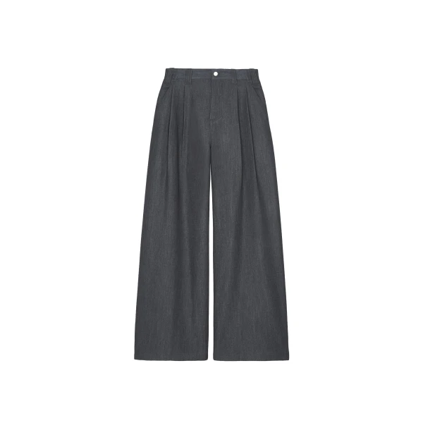 Nellore Pleated Denim Pants in Dark Grey Melange