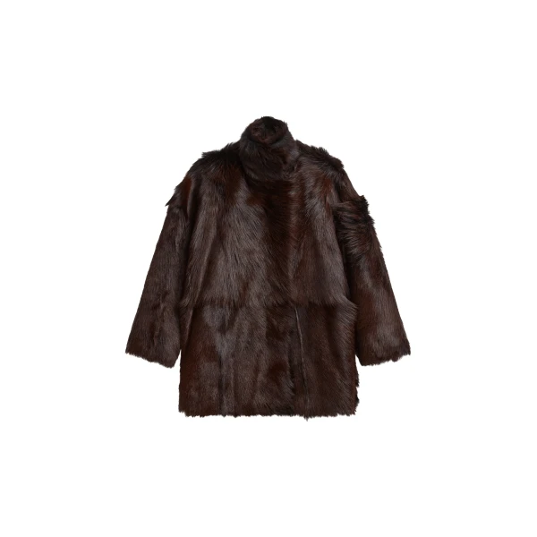Nerola Funnel Neck Fur Coat in Plum