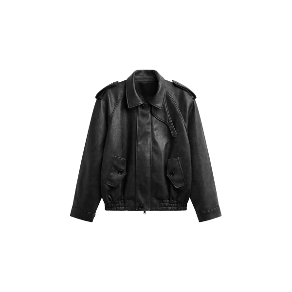 Nyland Faux Leather Padded Jacket in Black