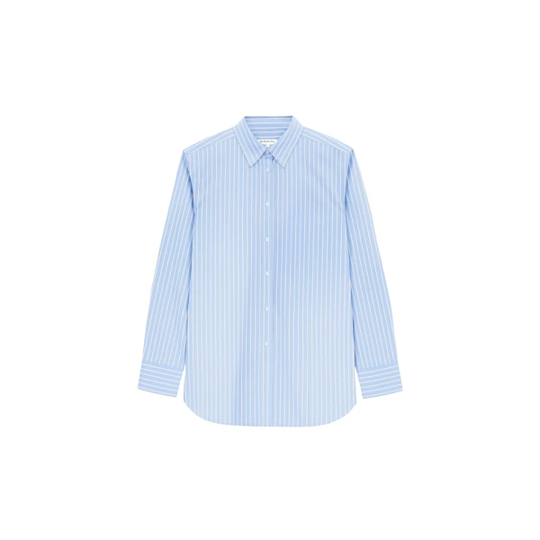 Oana Cotton Padded Shirt in Blue and White Stripe