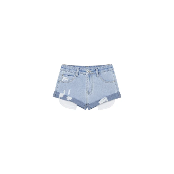 Oleron Distressed Denim Mini Shorts in Light Wash