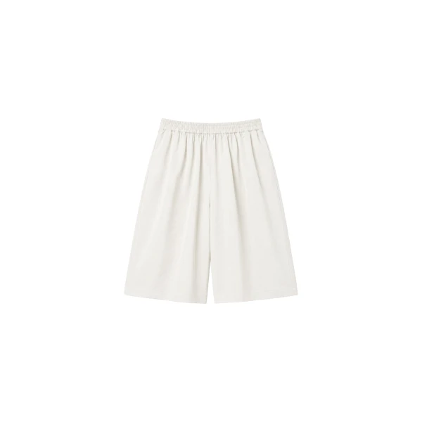Olyne Satin Wide Bermuda Shorts in Ivory