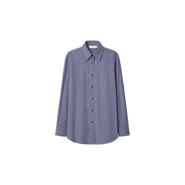Peri Silk Shirt in Navy and White Stripe