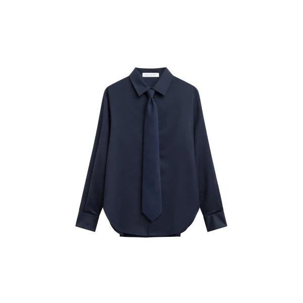 Peri Tie Neck Shirt in Navy