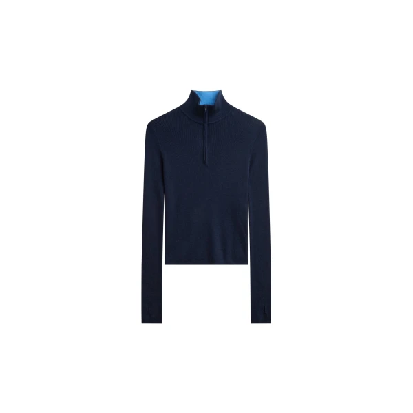Sade Knit Zip Sweater in Dark Navy and Light Blue