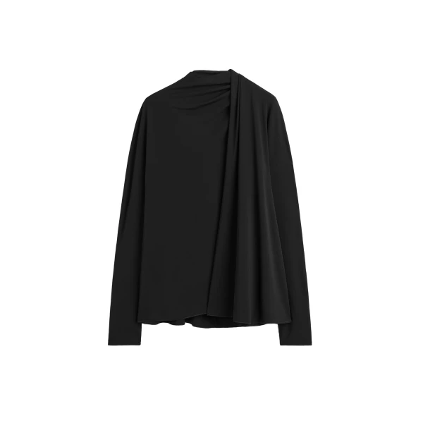 Asymmetric draped blouse in Black