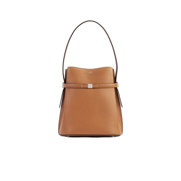 Toteme Belted grained-leather bucket bag in Tan