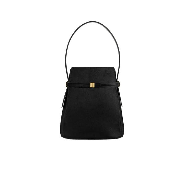 Toteme Belted pony hair bucket bag in Black