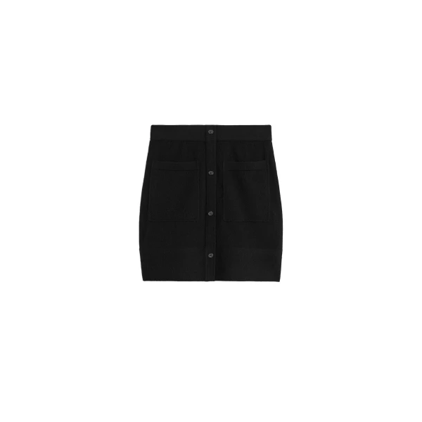 Buttoned cashmere skirt in Black