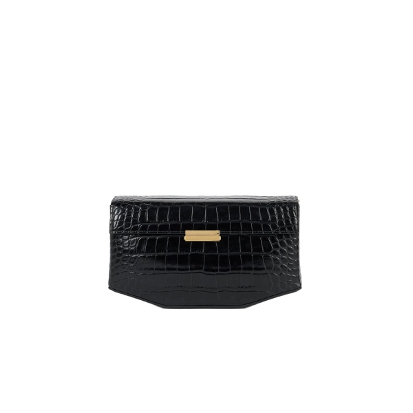 Toteme Clip croco-embossed clutch in Black