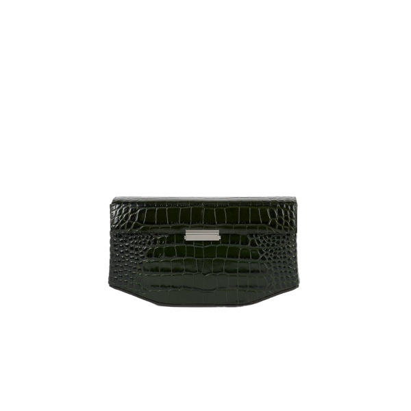 Toteme Clip croco-embossed clutch in Dark green