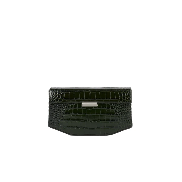Toteme Clip croco-embossed clutch in Dark green