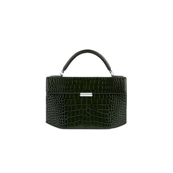 Toteme Clip croco-embossed top handle in Dark green