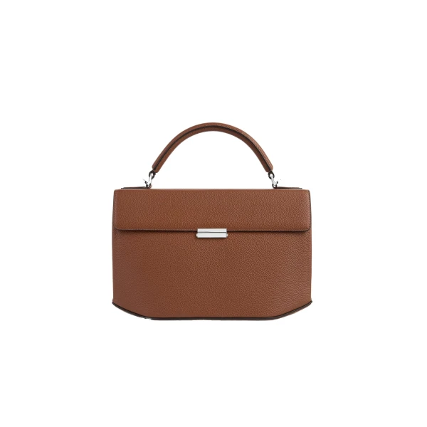 Clip grained-leather top handle in Sienna