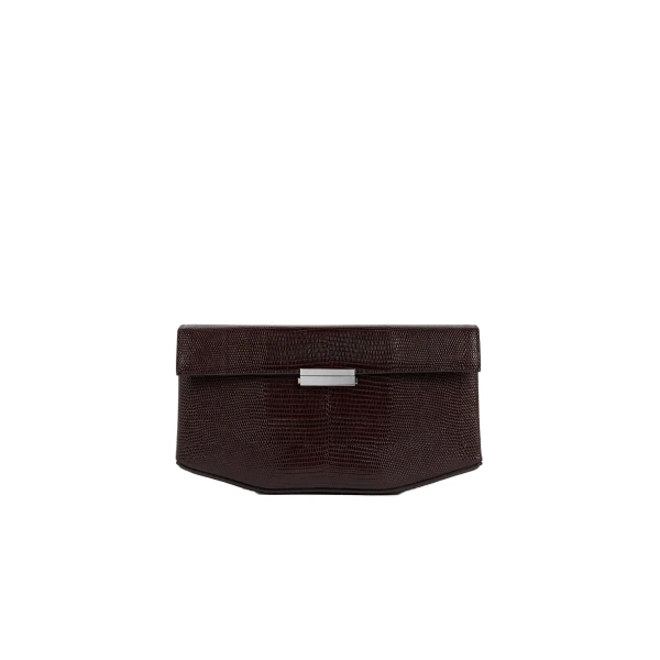 Toteme Clip lizard-embossed clutch in Brown