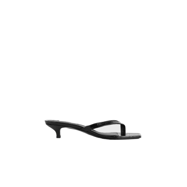 Toteme Croco-embossed heeled flip flops in Black