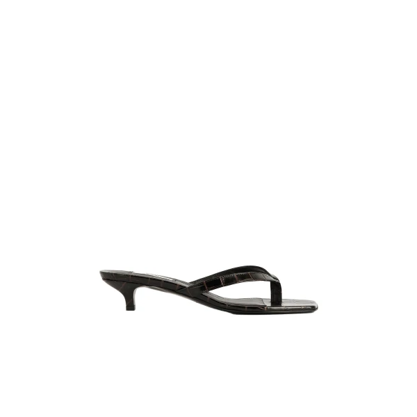 Toteme Croco-embossed heeled flip flops in Dark brown
