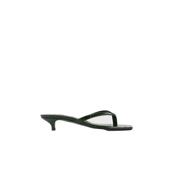 Toteme Croco-embossed heeled flip flops in Dark green