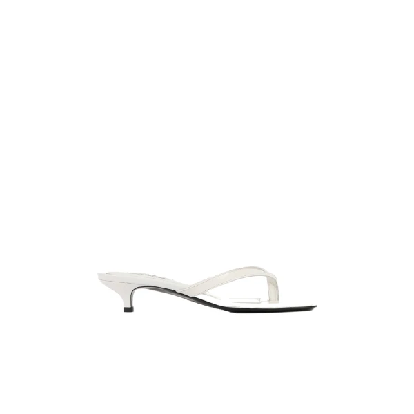 Toteme Croco-embossed heeled flip flops in Off-white