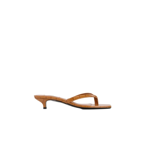 Toteme Croco-embossed heeled flip flops in Tangerine