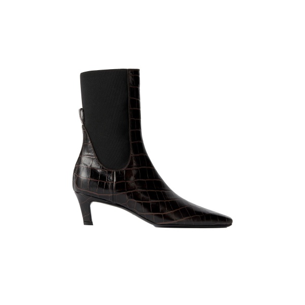 Toteme Croco-embossed mid-heel boots in Dark brown