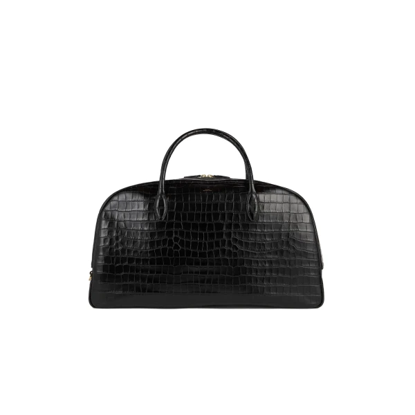 Croco-embossed weekender in Black