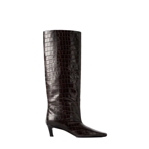 Toteme Croco-embossed wide shaft boots in Dark brown