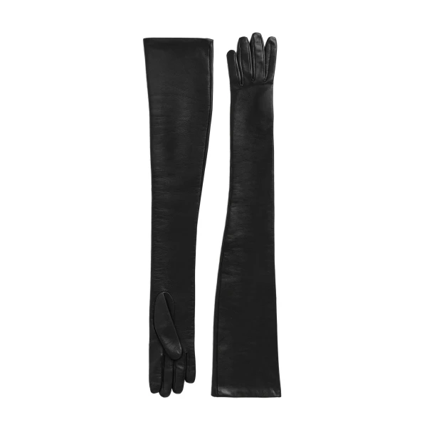 Extra-long leather gloves in Black - Image 6
