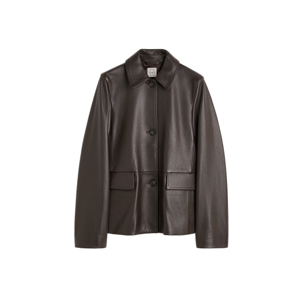 Toteme Grained leather jacket in Dark brown
