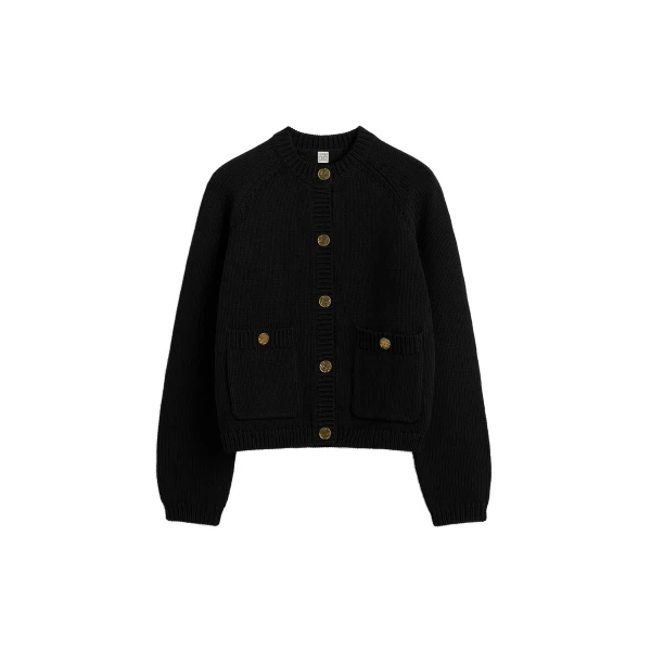Hammered button cotton cardigan in Black