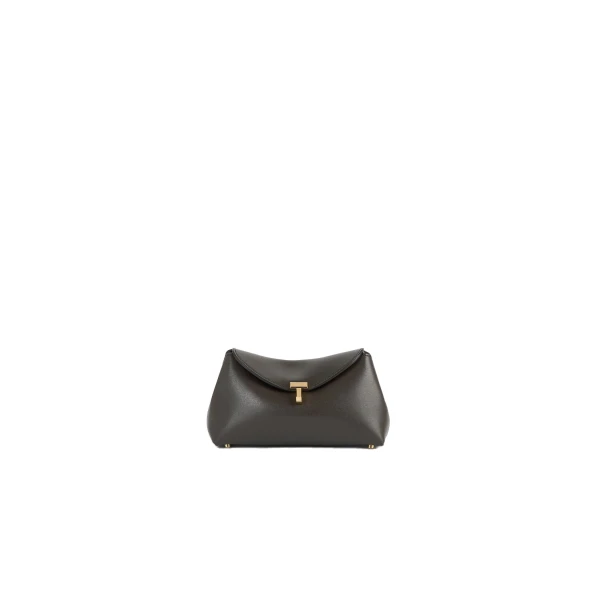 Toteme Mini T-Lock leather clutch in Bark