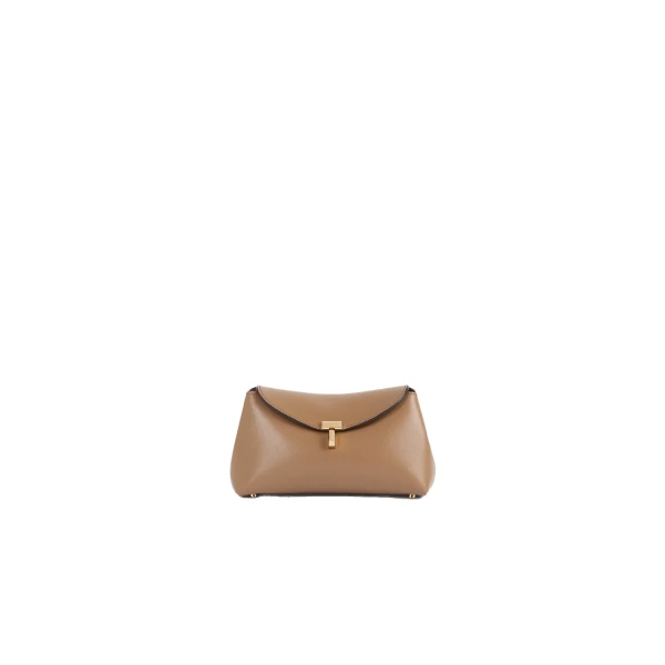 Toteme Mini T-Lock leather clutch in Camel