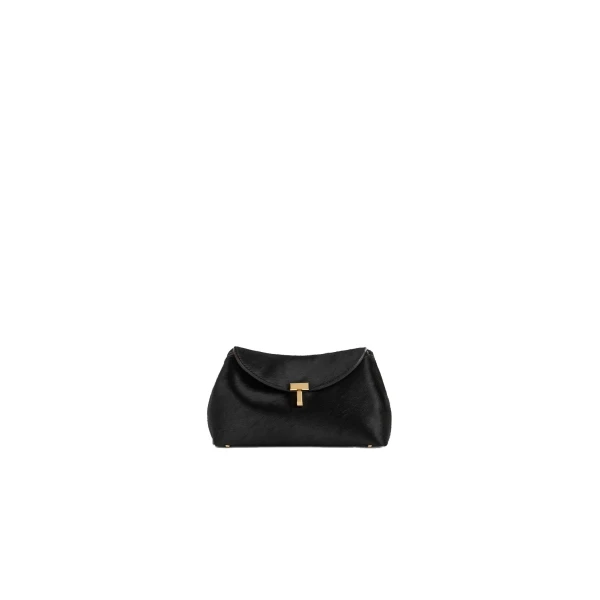 Toteme Mini T-Lock pony hair clutch in Black
